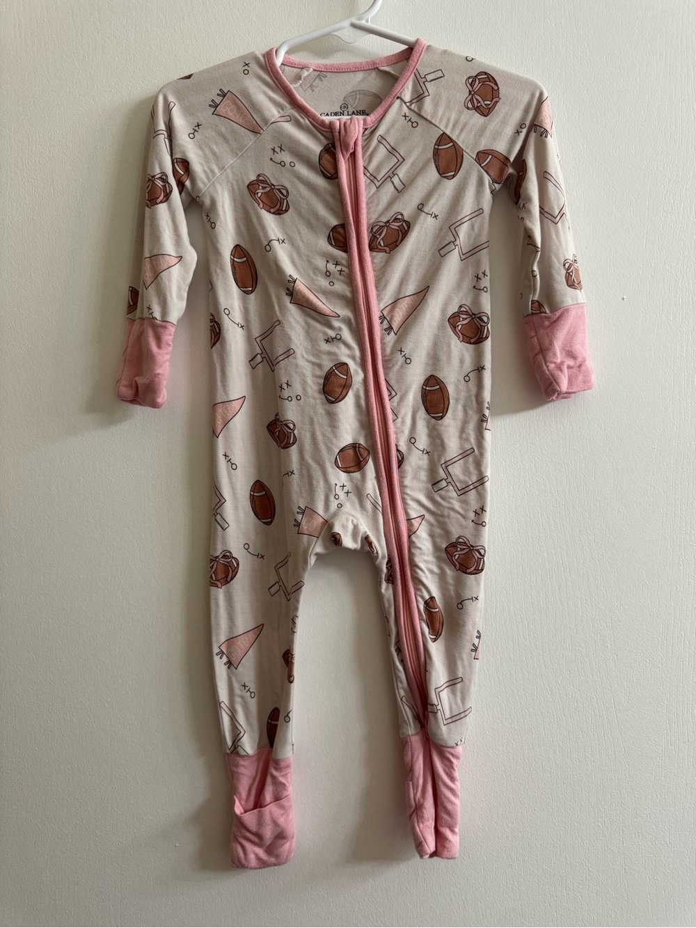 Caden Lane Cream and Pink Football Print Footie